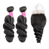 Closure With Bundles Loose Wave Hair 2 Bundles With 4x4 Lace Closure - MeetuHair